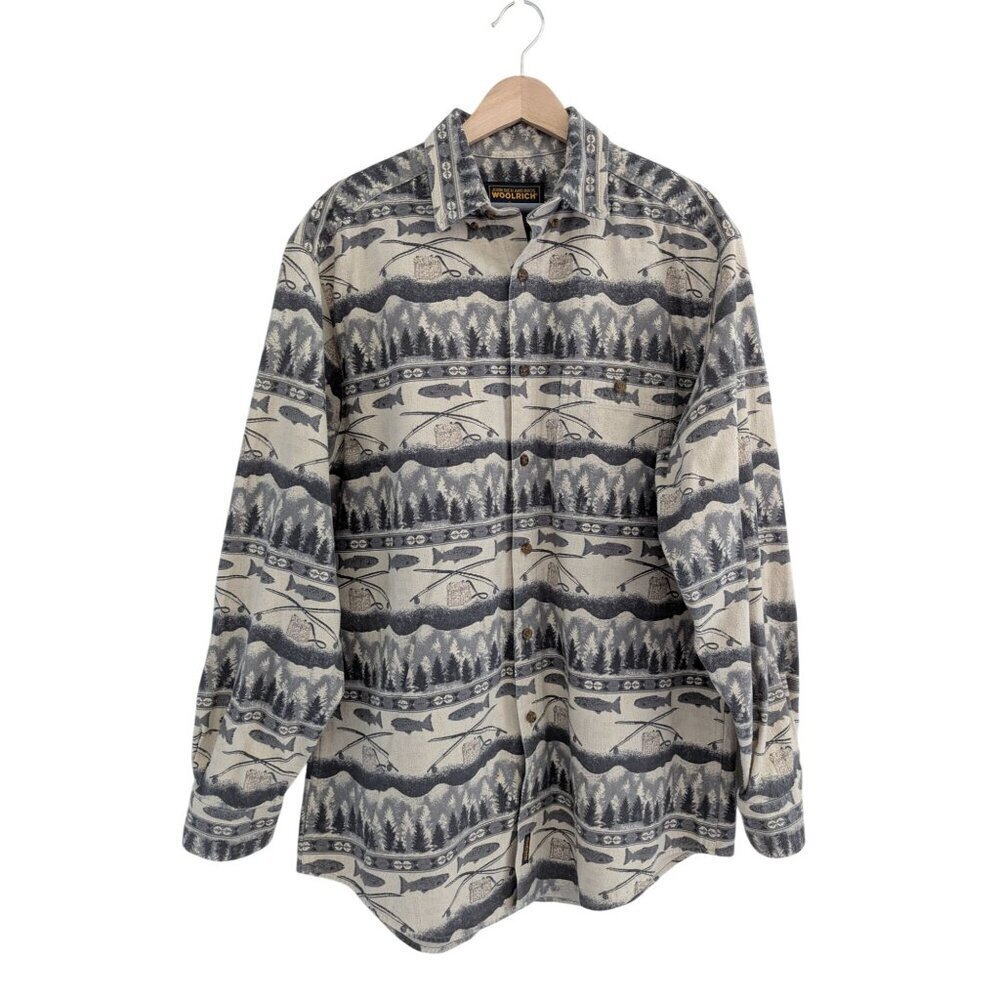 Vintage Woolrich Cabin Fishing Lake Flannel Cotton Shirt Men's Size L